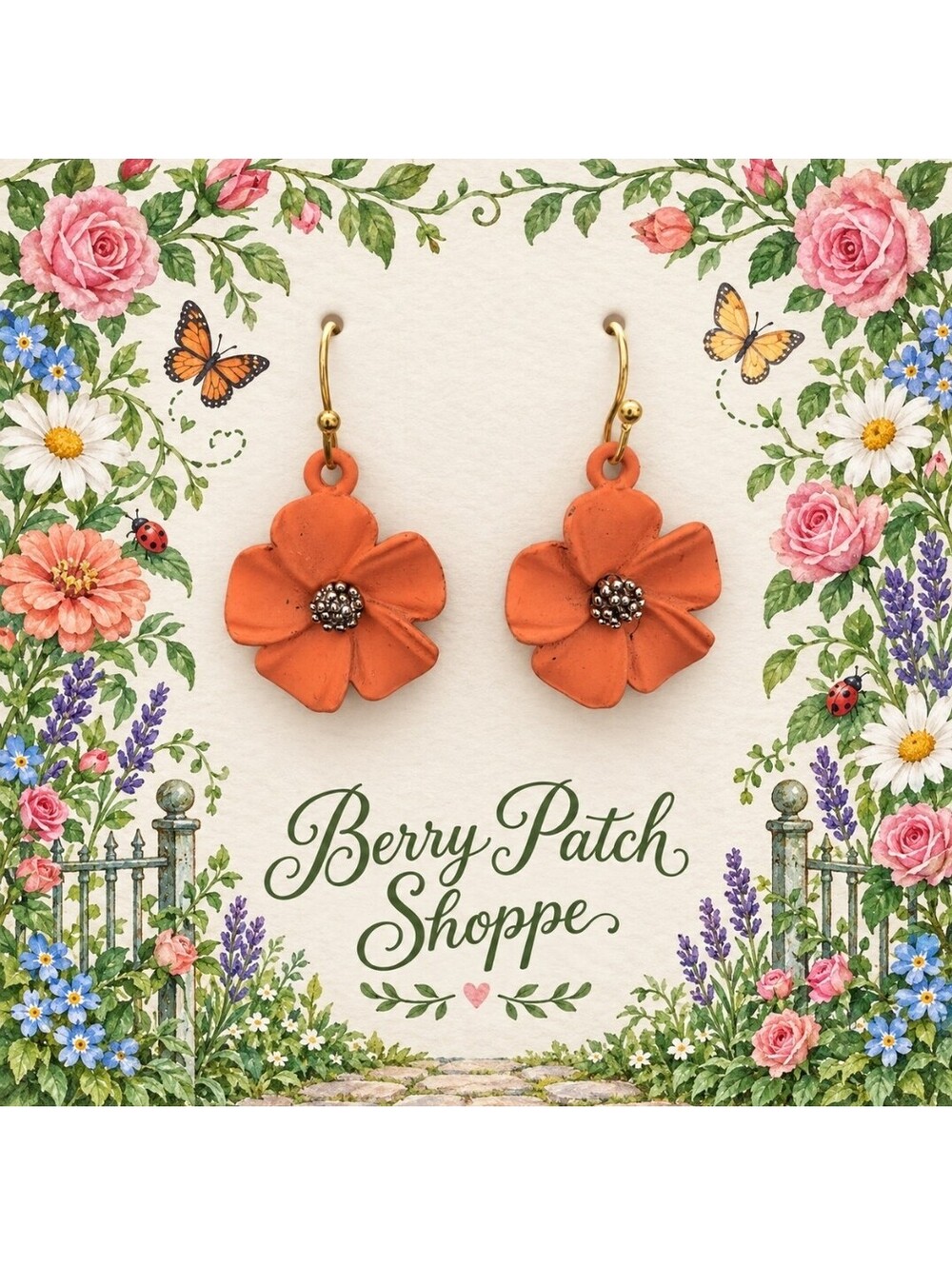 Autumn Terracotta Orange Blossom Drop Earrings